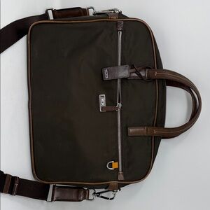 Tumi Brown Nylon Laptop Briefcase with Brown Leather Trim